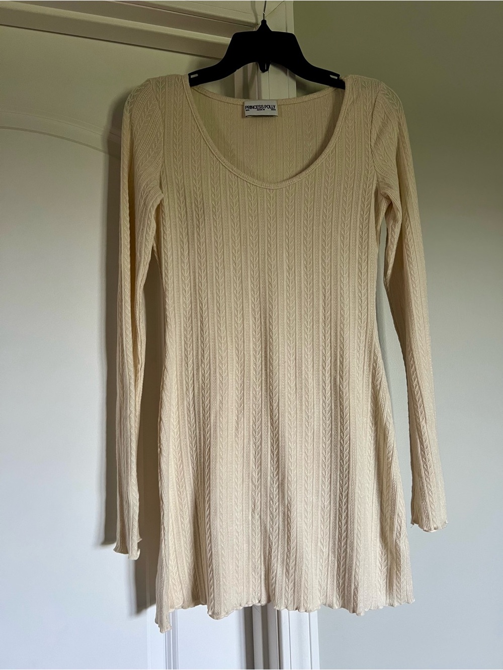 Princess Polly Cream Cable-Knit Long Sleeve Dress